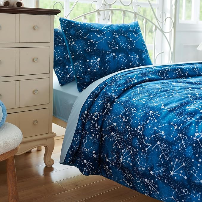 Twin Comforter Sets for Boys Girls by Coukouchyi, Glow in The Dark Kids Bedding Sets, 4 Pcs Twin Bed in a Bag with Comforter, Sheets, Pillow Sham, Galaxy