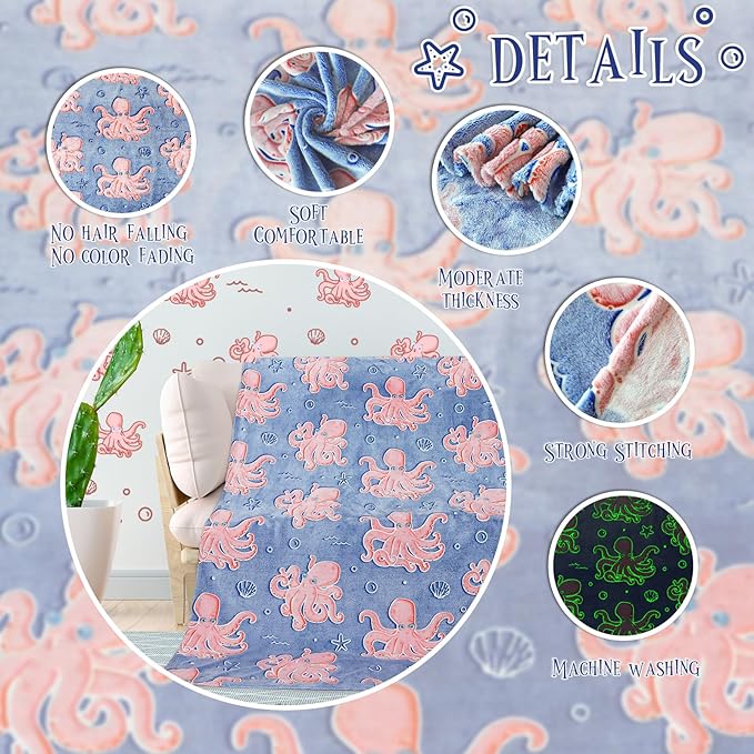 BORORO Glow in The Dark Blanket Octopus Gifts Toys for Kids Soft Cute Blanket Ocean Themed Gifts Blankets for Girls Boys
