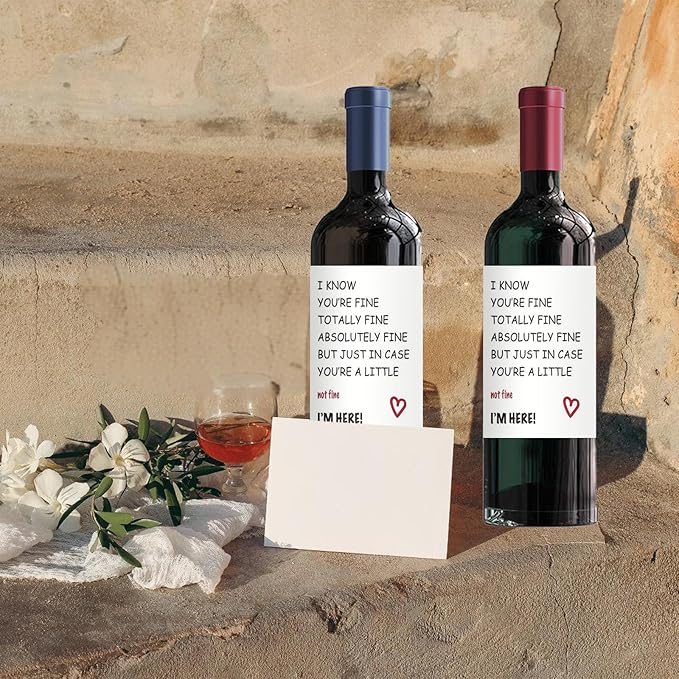 24Pcs Funny Encouragement Wine Bottle Label for Women Men, Thinking of You Wine Bottle Label for Husband Wife, Get Well Soon Wine Bottle Stickers, You’re Totally Fine I’m Here for You