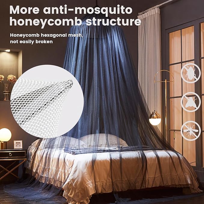 Mengersi Bed Canopy Mosquito Net,Canopy Bed Curtains for Twin Full Queen King Size Bed,Dome Mosquito Netting Bed Tent for Indoor Outdoor,Kid Bed and Adult Beds-Black