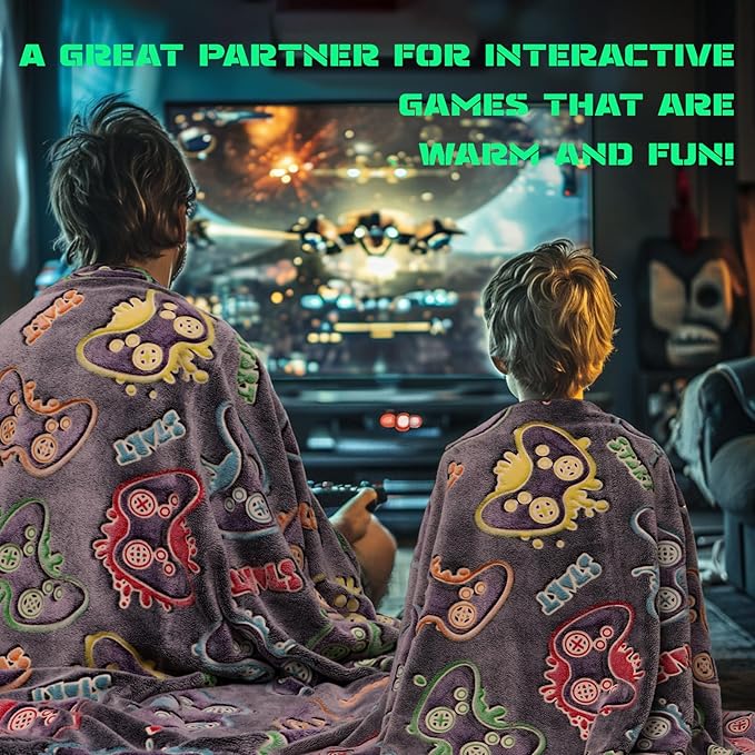 Gamer Gifts for Teen Boys Glow in The Dark Blanket for Boys 7 8 9 10 11 12 13 14 15 16 17 18 Year Old Gaming Accessories Gamer Presents for Kids Birthday