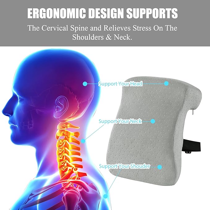HOMBYS Memory Foam Neck Support for Short-Back Office Chair, Supportive Headrest Pillow for Neck Pressure Relief Improved Posture for Working Chair, Car and Travel