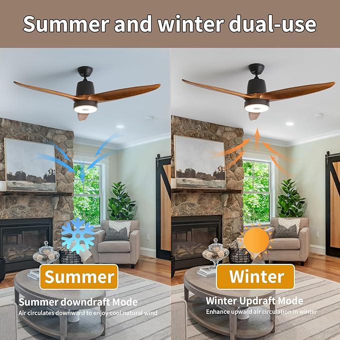 52 Inch Wood Ceiling Fan with RGB Dimming LED Light,with Music Bluetooth Speaker,Remote Control,3-Speed Regulation, Reversible Motor,Timing,for Living Room,Bedroom,Restaurant,Outdoor