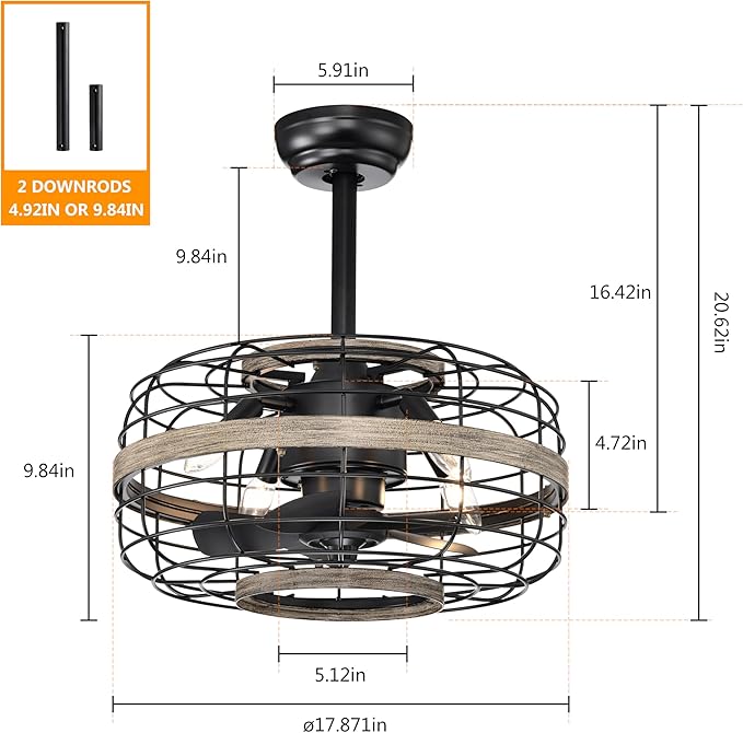 NicBex Ceiling Fan 18 Inch Indoor Industrial Ceiling Fan with Lights Ceiling Fans with 5 Blades and Remote Control Caged Ceiling Fan for Bedroom, Living Room, Matte Black