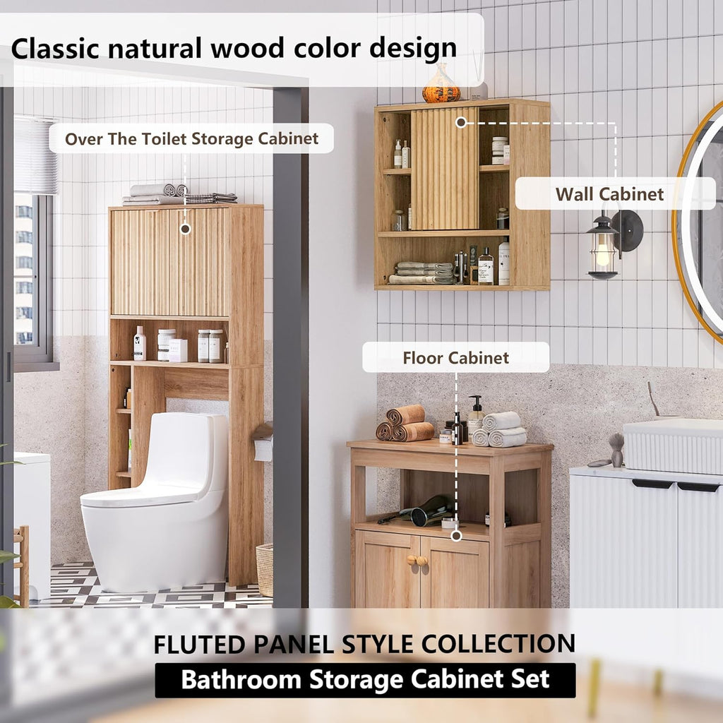 Bathroom Wall Cabinet Above Toilet Storage，Wall Mounted Storage with Adjustable Shelves, Space-Saving Modern Design for Bathroom & Laundry Room, Kitchen, Dining Room, Living Room