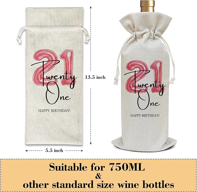 21st Birthday Gifts for Women Daughter Girlfriend Sister, 21 Year Old Birthday Gifts, 21st Birthday Gifts for Her, Birthday Party Favor Wine Bag Decoration Supplies, Wine Gifts for Women /02