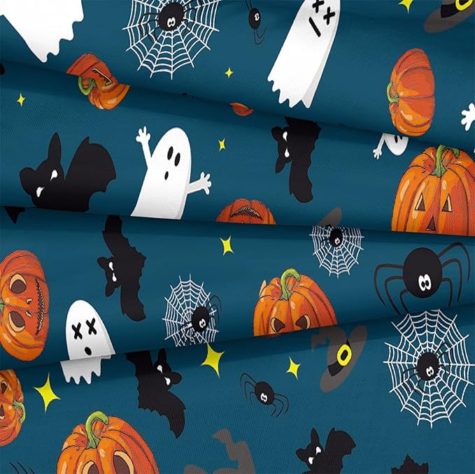 Bedbay Halloween Comforter Set King Size Comforter Set Cartoon Pumpkin Bedding Cute Halloween Bedding King Size Comforter 4 Pcs with 1 Cushion Cover(Blue,King)