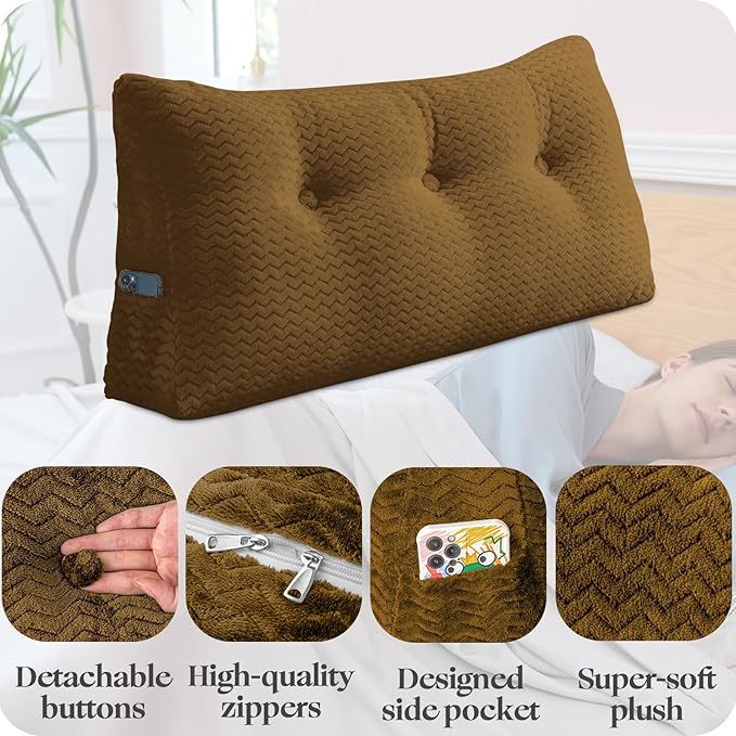 Large Bolster Triangular Headboard Wedge Backrest Positioning Support Bed Rest Reading Pillows Headboard Wedge Pillows for Day Bed Bunk Bed with Removable Cover