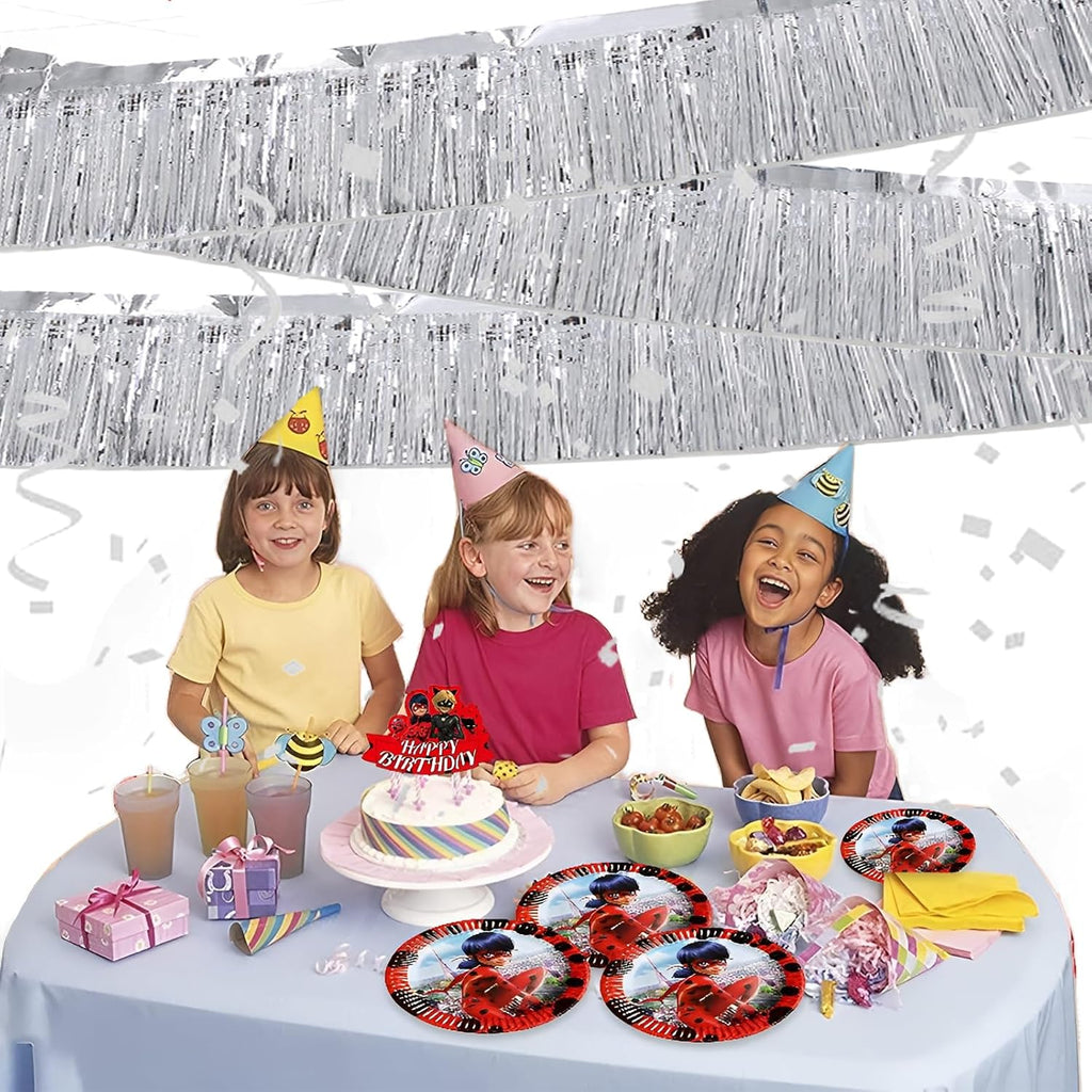 Silver Foil Fringe Garland 10FT 6packs, Metallic Foil Tinsel Fringe Banners for Parade Float Decorations Wedding, Birthday Party Graduation (six Silver)