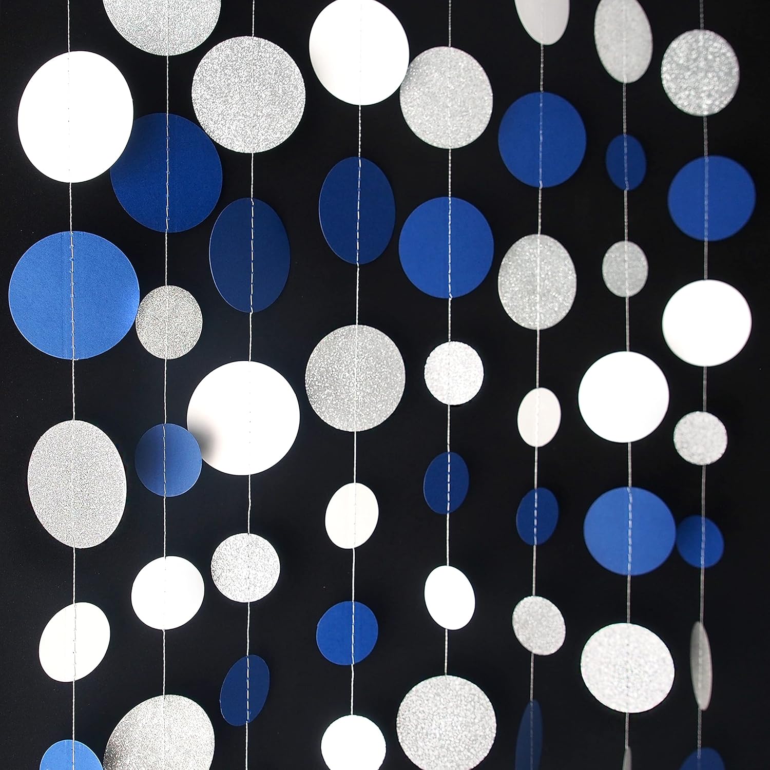 46 Feet Navy Blue White and Silver Circle Dots Garland Royal Blue Hanging Paper Polka Dots Streamer for Birthday Wedding Bridal Baby Shower Nautical Ahoy Achor Pirate Theme Party Decorations Supplies