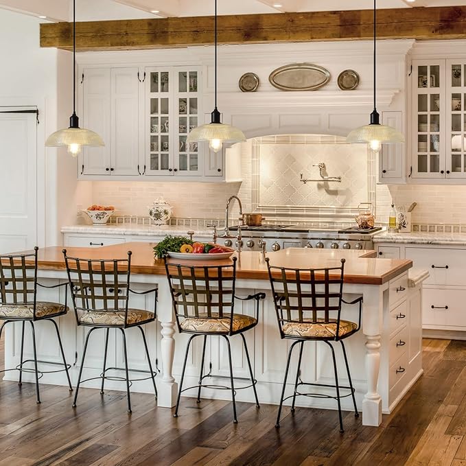 Glass Pendant Light Fixtures - Vintage Pendant Lights Kitchen Island, Hanging Light Fixture for Dining Room, Small Pendant Light for Bedrooms, Black Pendant Lights for Bathroom