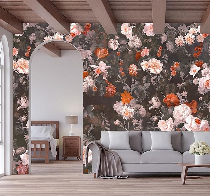 3D Retro Rose Flower Wallpaper Large Floral Wall Mural for Living Room Decor (Not Peel and Stick)