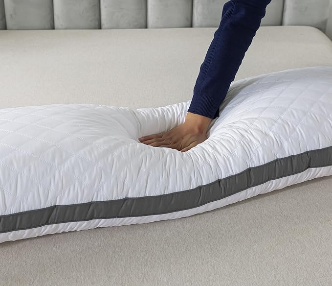 WhatsBedding Memory Foam Body Pillow for Adults, Long Body Pillow for Sleeping, Full Body Pillow for Bed - White(Grey Side)