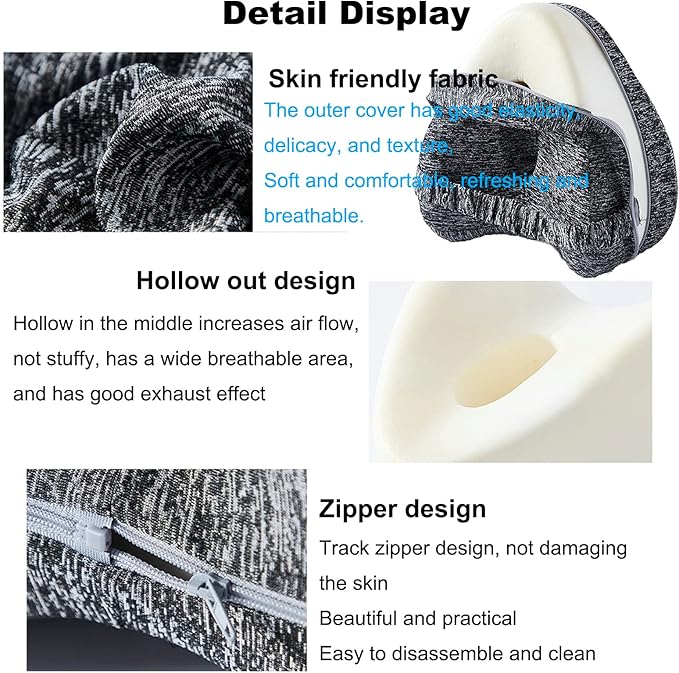 Knee Foam Support Pillow, Ergonomic Design, Knee Pillow for Side Sleepers, Memory Leg Pillow for Relieving Sciatica, Knee Support, Back Pain, Leg Support, Relieve Pain, Grey