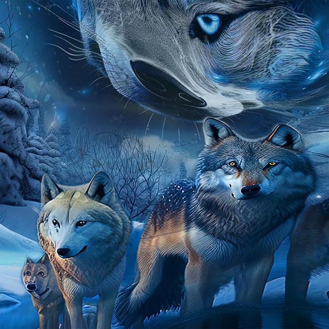 AILONEN 3D Howling Wolf Shower Curtain for Bathroo,Night Galaxy Starry Wolf Safari Animal Print Boys Teen Decor Bath Curtain 72" W*84" H Polyester Fabric Waterproof Bathroom Curtain with 12 Hooks