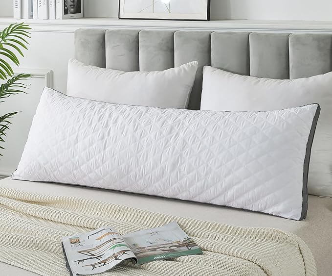 WhatsBedding Memory Foam Body Pillow for Adults, Long Body Pillow for Sleeping, Full Body Pillow for Bed - White(Grey Side)