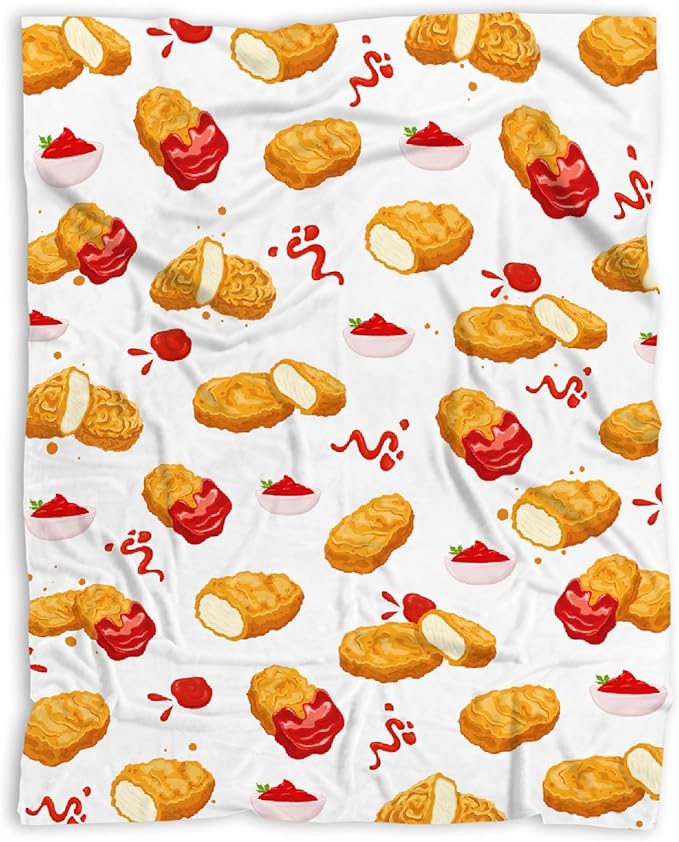 Funny Food Chicken Nugget Throw Blanket, Flannel Lightweight Plush Blanket Gift for Girl Boys,Quilt Ultra-soft Throw Fuzzy Blankets for bed Couch Sofa 50"x40" for Kids
