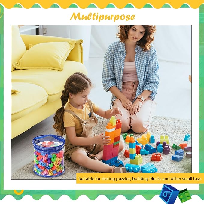 3 Packs Toy Storage Bags Transparent Clear PVC Storage Organizer with Zippered, Kids Waterproof Toy Bags for Board Games, Building Blocks, Puzzles and Small Toys (Red, Yellow and Blue)