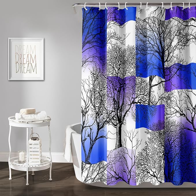 AILONEN Blue and White Tree Abstract Shower Curtain,Minimalist Printed Plant Tree Arts Bath Curtain,Modern Boho Waterproof Curtain for Bathroom Decor, 60" W x 72" H