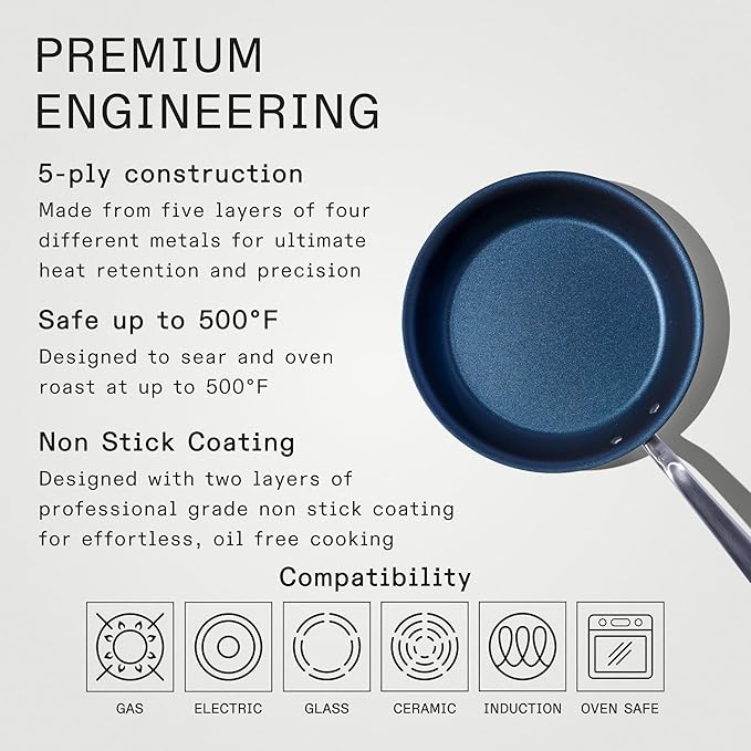 Made In Cookware - ProCoat 10" Non Stick Frying Pan (Harbour Blue) - 5 Ply Stainless Clad Nonstick - Professional Cookware - Crafted in USA - Induction Compatible