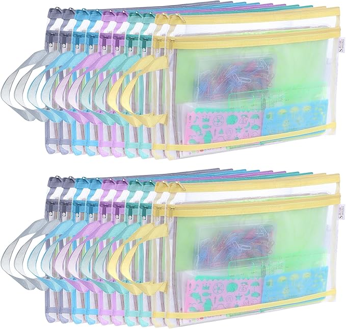 20 Pack Colored Mesh Zipper Pouch Bags,5 Color，A4 Double-Layer Nylon Puzzle Building Block Sets Toy Storage Organization, Mesh Bags with Zipper and Handle for School Office Playroom Storage
