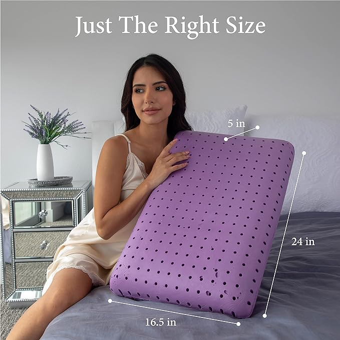 Pharmedoc Cooling Memory Foam Pillows, 2 Pack, Ventilated Lilac Dreamer Bed Pillow, Reading and Bed Rest Pillows, Standard, Back Sleeper and Side Sleeper Support, Sleeping Pillows for Adults