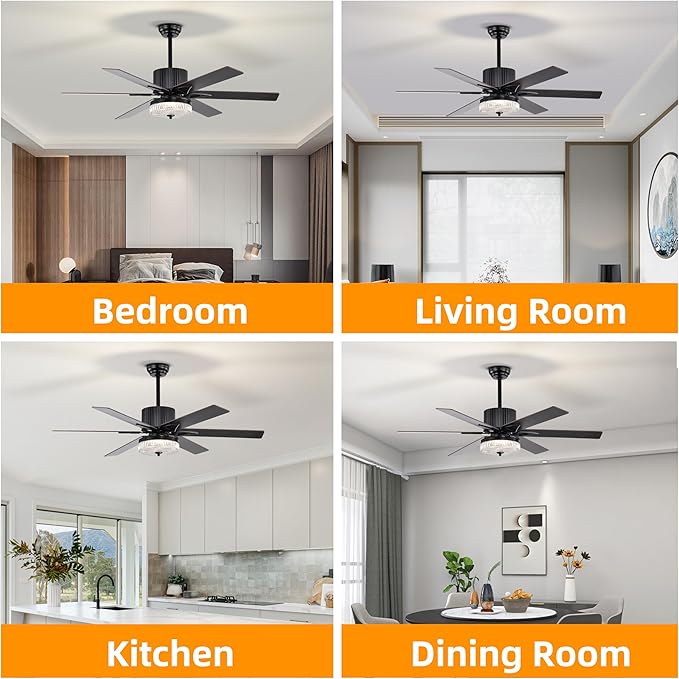 NicBex Ceiling Fan 52 Inch Stylish Design Ceiling Fan with Lights Ceiling Fans with 6 Blades and Remote Control Reversible Ceiling Fan for Bedroom, Living Room, Matte Black