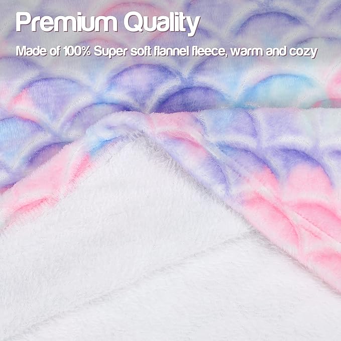 Catalonia Kids Mermaid Tail Blanket, Super Soft Plush Flannel Sleeping Snuggle Blanket for 3-14 yrs Girls, Birthday Gift for Daughter