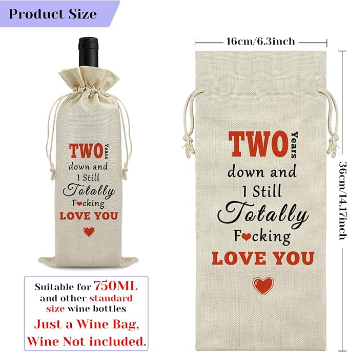 2nd Anniversary Marriage Gift for Couple Wine Bag 2 Years Anniversary Wedding Gift for Wife Husband Wine Gift Bag Two Anniversary Valentine Birthday Christmas Gift Drawstring Wine Wrapping Bag