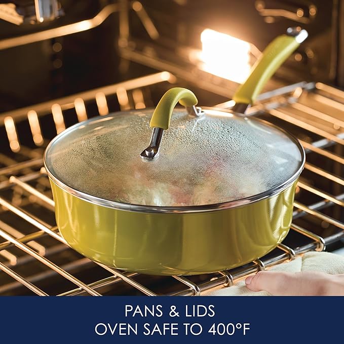 Rachael Ray Cucina Nonstick Cookware Pots and Pans Set, 12 Piece, Lemongrass Green