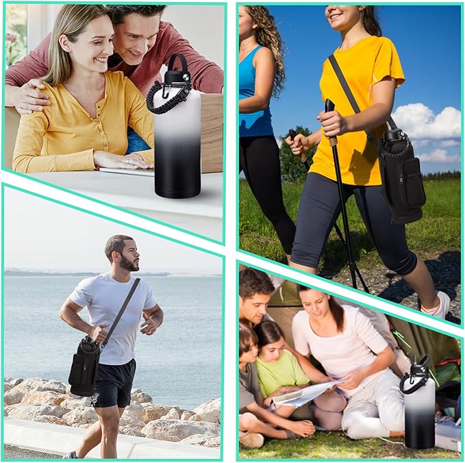 2/3 Gallon Water-Bottle with Straw & Spout Lids - 87oz Insulated Water Bottle Cold-48h Hot-24h, Men Women Stainless Steel Water Jug Travel Mug w/ Strap Carrier Bag, Paracord Handle, Protective Boot