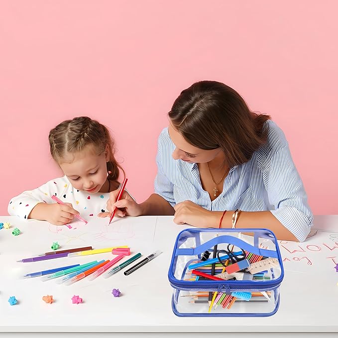 3 Packs Clear Toy Storage Bags- 9.4 x 6.7 x 4.3 Inch Transparent PVC Toy Organizing Bags with Zipper- Waterproof Toy Storage Organizer Pouch for Building Blocks, Small Toys (Red, Blue, Yellow)