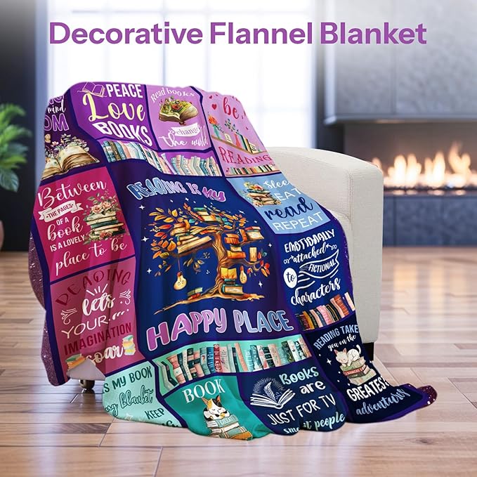 Book Lovers Gift Throw Blanket, Book Lovers Gifts Blanket, Book Reader Gifts, Blanket Gifts for Book Lovers, Gifts for Book Lovers Women on Birthday Christmas Graduation 50x60 in