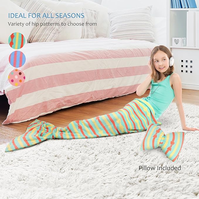 Catalonia Kids Mermaid Tail Blanket Pillow Cushion,Super Soft Coral Plush Fleece Mermaids Gift Snuggle Sleeping Bag for Girls Teens Children 60 x 21 Green