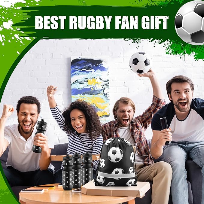 2 Pcs Soccer Party Favors, Soccer Drawstring Bags Goodie Treat Bags and 24 oz Squeeze Water Bottles