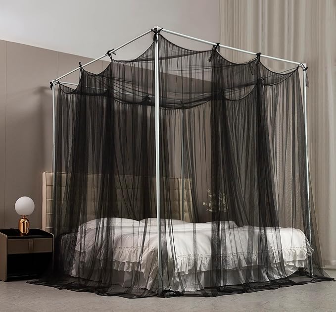 Mengersi Bed Canopy Mosquito Net for Bed,Canopy Bed Curtains Elegant Bed Drapes Screen Netting Canopy Curtains Bedroom Decor (Black, Full/Queen)