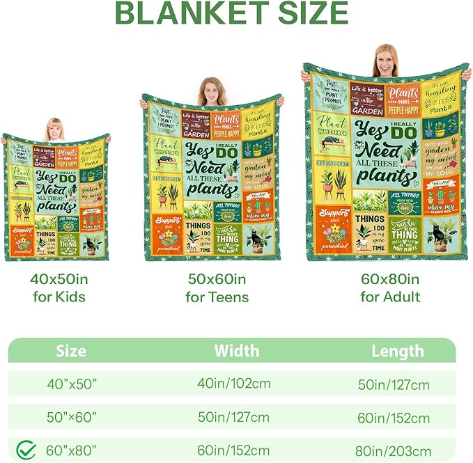 Gifts for Gardeners Woman, Plant Lover Gifts for Women, Plant Gifts Blanket, Gardening Gifts for Women, Blanket for Plant Lover Mom Aunt Grandma Daughter Mothers Day Christmas 60x80