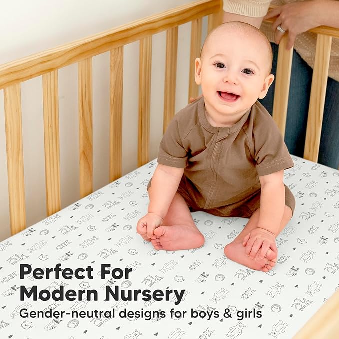 2-Pack Waterproof Crib Sheets for Boys, Girls - Viscose Derived from Bamboo Crib Sheets Neutral, Crib Mattress Protector Sheet, Soft Toddler Bed Sheets, Fitted Baby Crib Sheets Girl, Boy (Woodland)