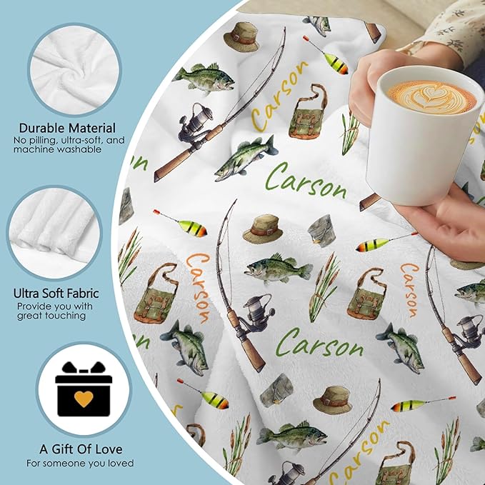 Custom Fishing Blankets and Throws,Fishing Gifts, Gifts for Fisherman,Custom Fish Blankets Fishing Gift for Man, Fish Hunter Gifts Throw Blanket, Fathers Day Fishing Gifts for Men,Queen Size-60"x80"