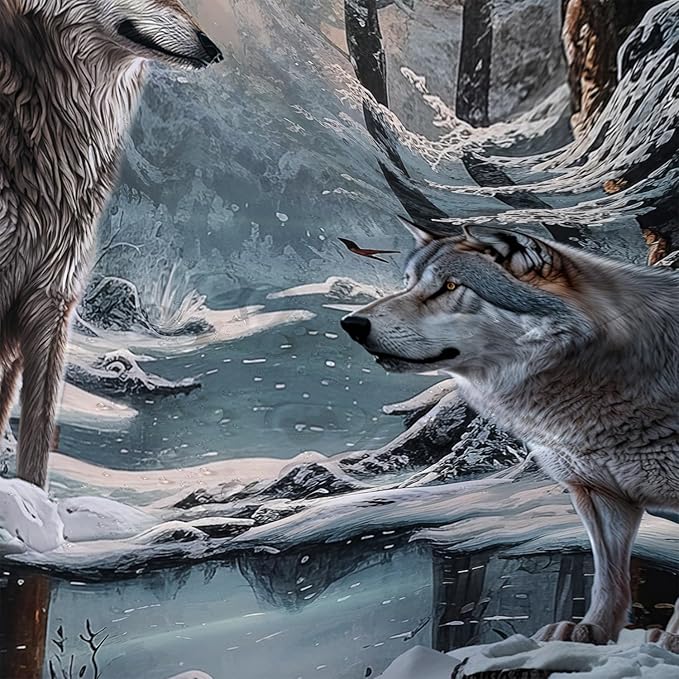 AILONEN Snow Wolf Shower Curtain 72" W*96" H for Boys,Winter Wild Animal Wolf Bathroom Decor,Safari Animal Wolf Printed Bath Curtain Waterproof Bath Curtain with Grommets and 12 Hooks