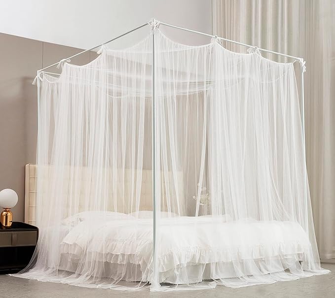 Mengersi Bed Canopy Mosquito Net for Bed,Canopy Bed Curtains Elegant Bed Drapes Screen Netting Canopy Curtains Bedroom Decor (White, Full/Queen)