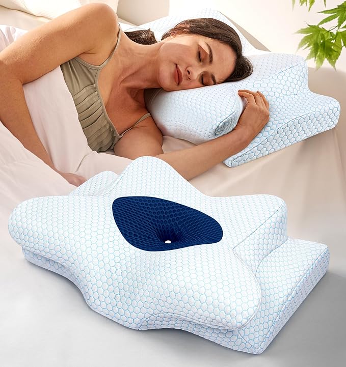 Cervical Neck Pillow for Pain Relief, Adjustable Memory Foam Pillows for Side Back Stomach Sleeper, Orthopedic Contour Bed Pillow