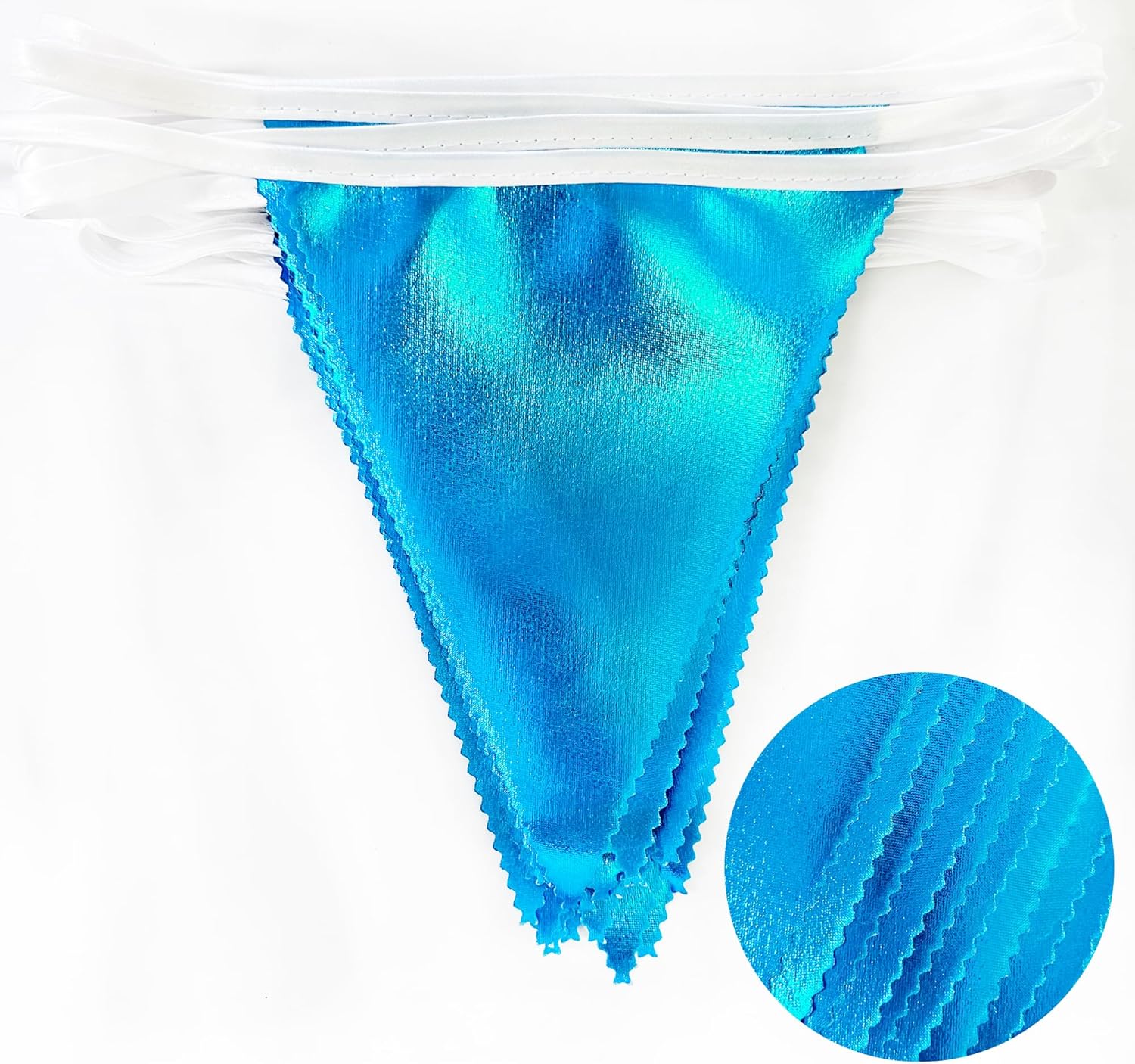 Sky Blue Party Decorations - Light Blue Triangle Pennant Banner Flag - Metallic Fabric Bunting for Graduation, Wedding, Retirement, Birthday, Under The Sea, Nautical, Ahoy, Party Decor Supplies