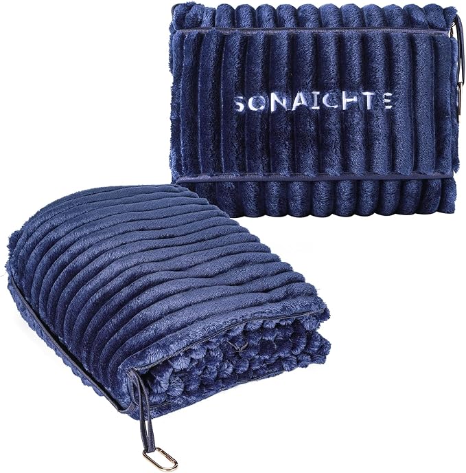 Travel Blanket Travel Blanket Airplane Compact with Bag 2 in 1 Travel Pillow and Blanket Set Travel Pillow and Blanket Car Road Trip Camping Essentials (Navy Blue)