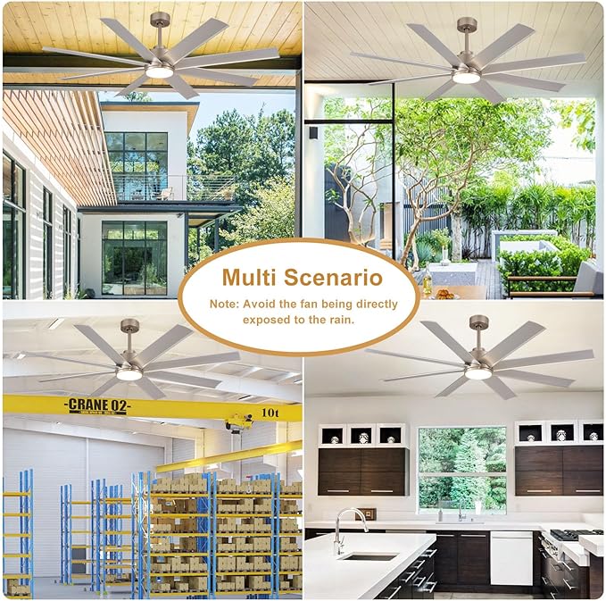 Depuley 72" Reversible Modern Ceiling Fan with Remote and APP Control, 3 CCT Dimmable Industrial Ceiling Fans with Light, Outdoor LED Ceiling Fan for Patios Factory Warehouse Living Room, Nickel