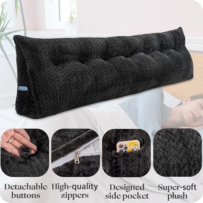 Large Bolster Triangular Headboard Wedge Backrest Positioning Support Bed Rest Reading Pillows Headboard Wedge Pillows for Day Bed Bunk Bed with Removable Cover,King (76x8x20 Inches)