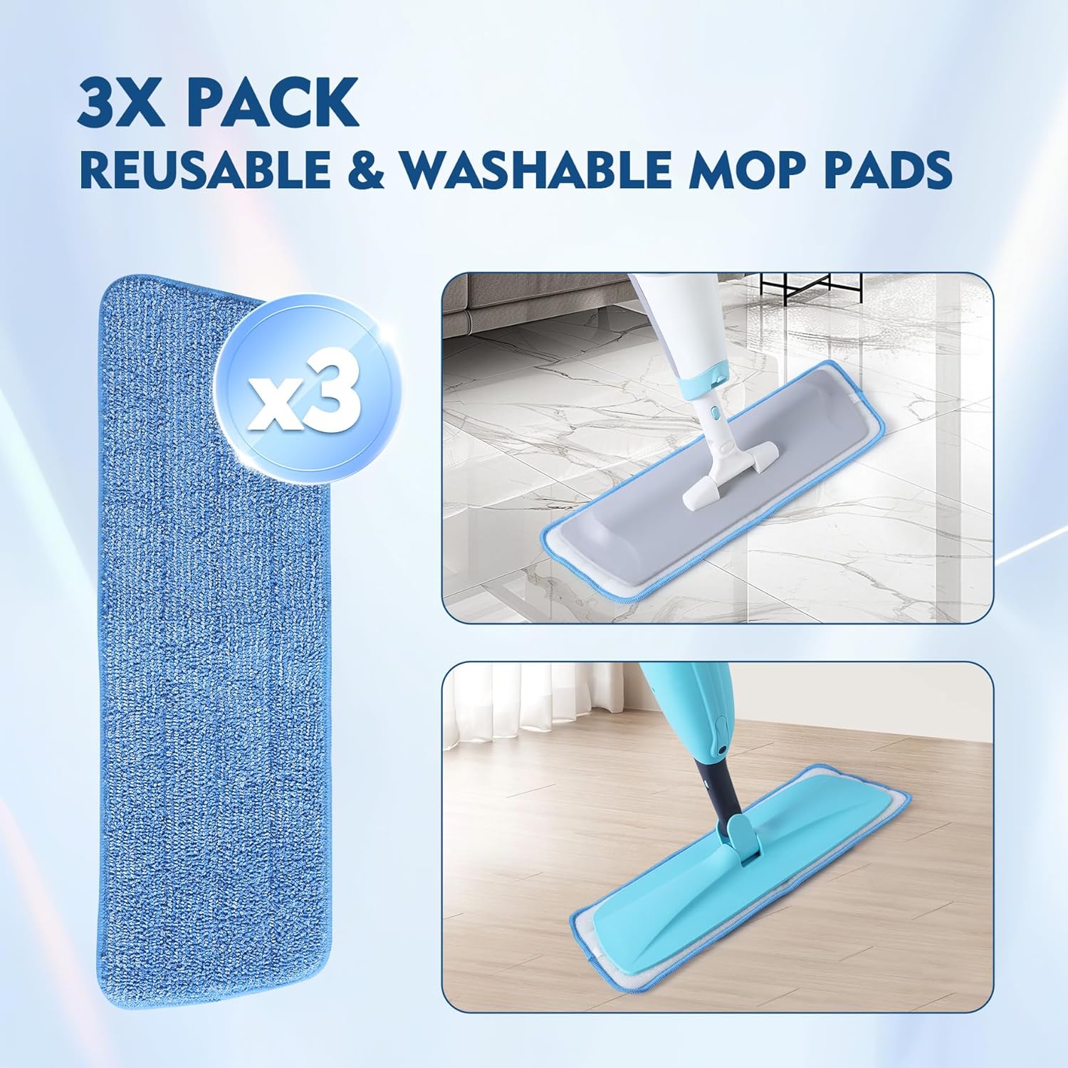 3 Pack Microfiber Mop Pads, Mop Replacement Pads Refills Floor Spray Mop Pads Wet Moping Pads Refill Reusable Pads Suitable for All Spray Mops Cleaning