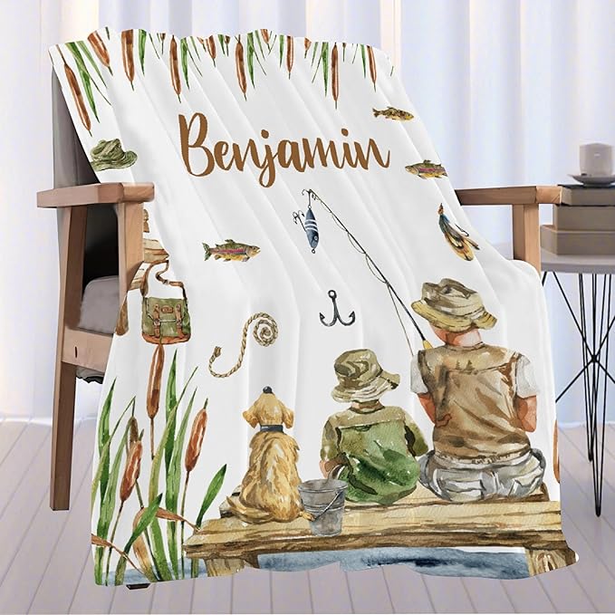 Custom Fishing Blankets and Throws,Fishing Gifts, Gifts for Fisherman,Custom Fish Blankets Fishing Gift for Man, Fish Hunter Gifts Throw Blanket, Fathers Day Fishing Gifts for Men,Teens Size-50"x60"