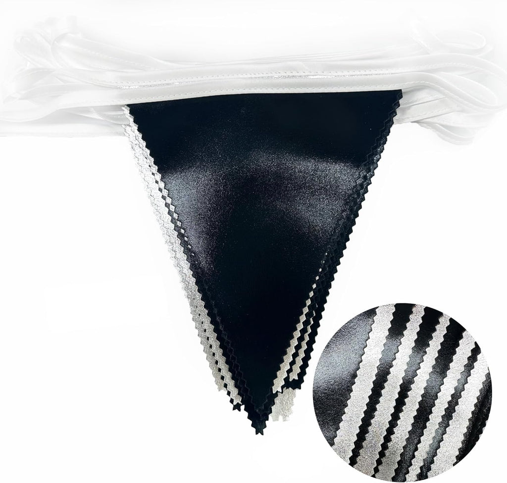 Black and Silver Party Decorations Triangle Pennant Banner Flag Metallic Fabric Bunting Garland for Birthday Graduation Retirement Wedding Bachelorette Bridal Shower Engagement Disco Party Supplies