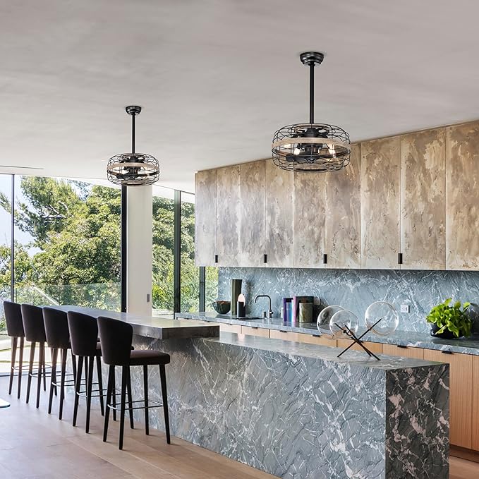 NicBex Ceiling Fan 18 Inch Indoor Industrial Ceiling Fan with Lights Ceiling Fans with 5 Blades and Remote Control Caged Ceiling Fan for Bedroom, Living Room, Matte Black